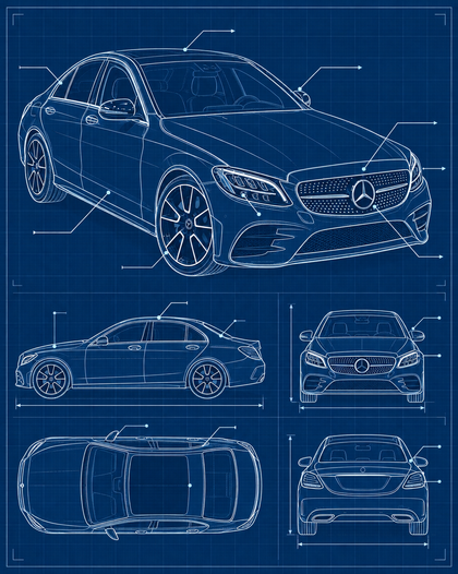 Un plan visuel bleu fondé sur le modèle et la version identifiés, avec données réelles documentées lorsqu’elles sont disponibles ; illustration sans cotes sinon.